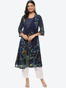 Biba Women Floral Printed Thread Work A-Line Kurta