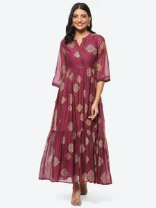 Biba Rust Ethnic Motifs Maxi Dress