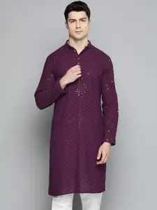 Jompers Men Embroidered Sequined Pure Cotton Kurta