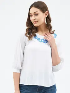 Harpa Round Neck Cuffed Sleeves A-Line Top