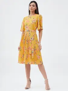 Harpa Floral Printed Accordion Pleated Fit & Flare Dress