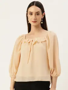 Madame Square Neck Puff Sleeves Crinkled Effect Top