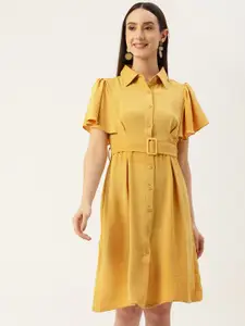 Madame Yellow Shirt Style Dress with Belt