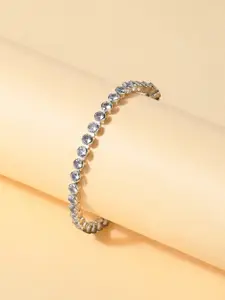 Fida Women Silver-Plated American Diamond Cuff Bracelet
