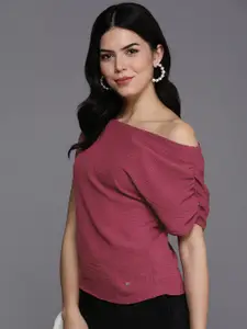 Allen Solly Woman Solid One Shoulder Ruched Top