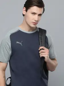 Puma Round Neck Team Cup Pure Cotton Football T-shirt With Colourblocked Sleeves