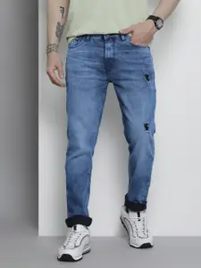The Indian Garage Co Men Slim Fit Mildly Distressed Heavy Fade Stretchable Jeans