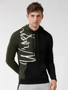WROGN Men Typography Printed Hooded Sweatshirt