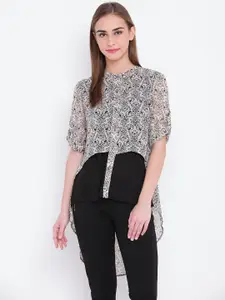 OPt Women Beige & Black Printed Layered Shirt Style Top