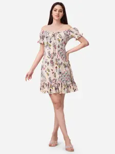 Fashfun Floral Off-Shoulder Crepe A-Line Dress