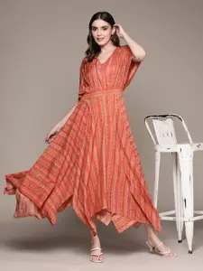 Ritu Kumar Kimono Sleeves Printed Midi Dress with Camisole