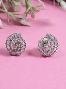 STEORRA JEWELS Silver Plated Floral AD Studded Studs Earrings
