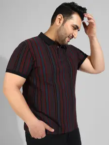 Instafab Plus Striped Polo Collar Cotton T-shirt