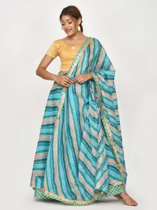 Kesarya Turquoise Blue & Beige Ready to Wear Lehenga & Unstitched Blouse With Dupatta