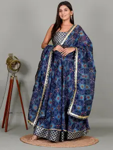 Kesarya Embroidered Bandhani Cotton Semi-Stitched Lehenga & Unstitched Blouse With Dupatta