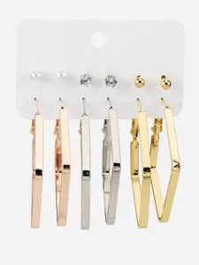 PRITA BY PRIYAASI Set Of 6 Gold & Silver Plated Geometric Studs & Hoop Earrings