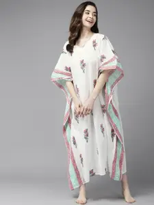 Prakrti White Printed Maxi Cotton Nightdress