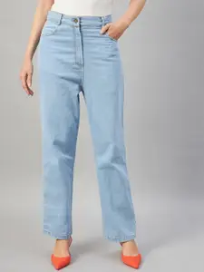 Orchid Hues Women Straight Fit High-Rise Cotton Jeans