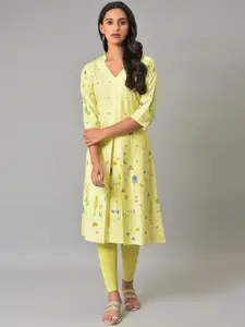W Women Floral Printed Band Collar Kurta