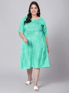 Indietoga Plus Size Green Floral Empire Midi Dress