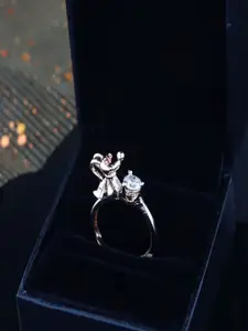 I Jewels Rose Gold-Plated CZ-Studded Adjustable Finger Ring