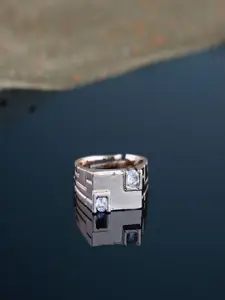 I Jewels Rose Gold-Plated CZ Stone-Studded Adjustable Finger Ring