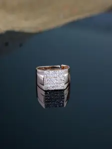 I Jewels Rose Gold-Plated CZ Studded Adjustable Finger Ring