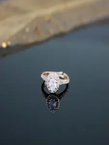 I Jewels Rose-Gold Plated CZ Studded Adjustable Finger Ring