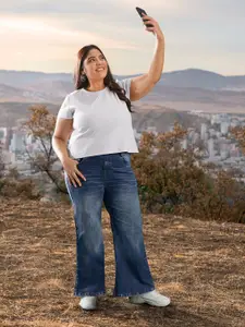 Sztori Women Plus Size Wide Leg Light Fade Stretchable Jeans
