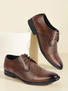 FAUSTO Men Textured Genuine Leather Formal Oxfords