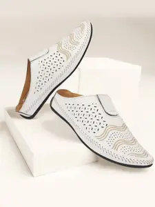 FAUSTO Men Textured Lightweight Mules With Laser Cuts
