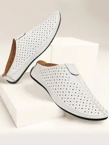 FAUSTO Men Textured Lightweight Mules With Laser Cuts