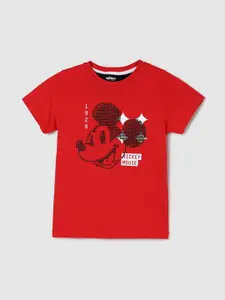 max Boys Mickey Mouse Printed Pure Cotton T-shirt