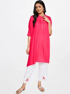 Global Desi Asymmetric Hemline Band Collar A-Line Kurta