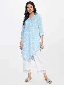 Global Desi Printed Asymmetric Hem A-Line Kurta