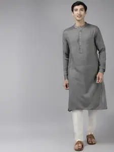 See Designs Men Art Silk Mandarin Collar Woven Design Thread Work Kurta