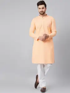 See Designs Men Mandarin Collar Embroidered Straight Cotton Kurta