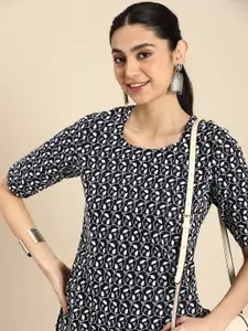 Anouk Ethnic Motifs Embroidered Chikankari Pure Cotton Short Kurti