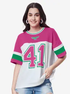 The Souled Store Women Multicoloured Typography Printed Applique Loose Oversized T-shirt