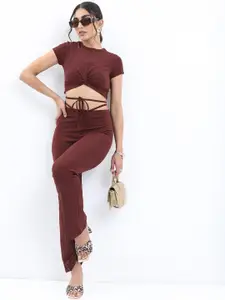KETCH Women Crop Top with Tie-Up Detail Trousers