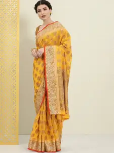 MS RETAIL Woven Design Zari Pure Cotton Chanderi Saree
