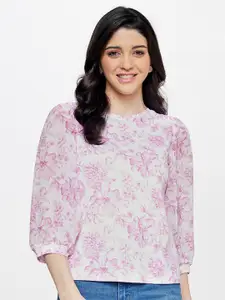 AND Round Neck Puff Sleeves Floral Regular Top