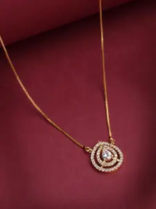 PANASH Gold-Plated CZ Stone-Studded Geometric Shaped Pendant With Chain