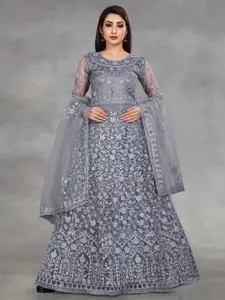 APNISHA Self Design Net Maxi Ethnic Dress With Dupatta