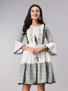 FASHION DWAR Floral Embroidred Cotton Fit And Flare Dress