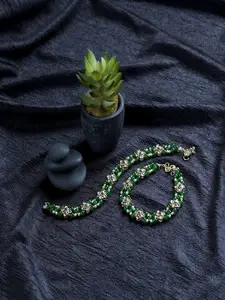 I Jewels Gold-Plated Kundan Studded & Beaded Payal Anklet