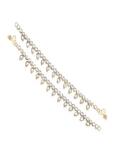 I Jewels Set Of 2 Gold-Plated Kundan-Studded Anklets