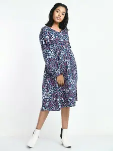Bella Moda Girls Floral Printed Pure Cotton Fit And Flare Dress