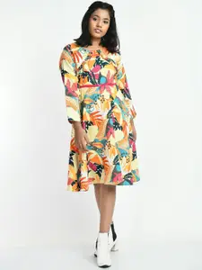 Bella Moda Tropical Printed Pure Cotton Fit and Flare Dress
