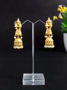 Golden Peacock Golden Gold-Plated Dome Shaped Drop Earrings
